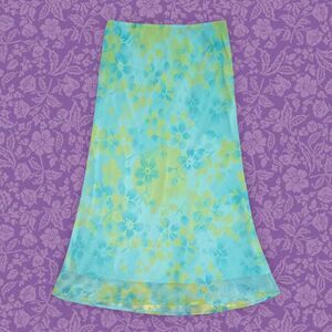 Vintage 90s Giorgio Fiorlini Blue and Green Floral Maxi Skirt | Size L